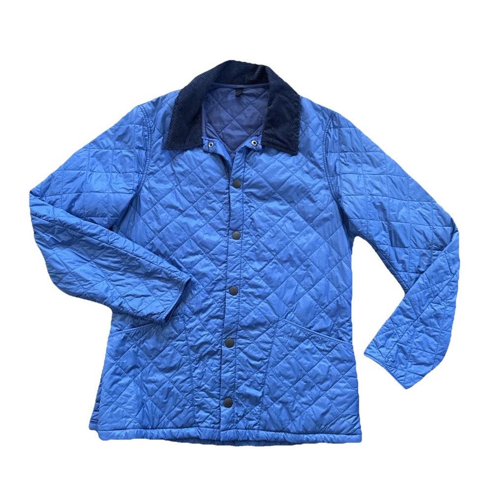 Barbour Liddesdale Jacket Mens Medium Blue Quilted Corduroy Collar Thermore